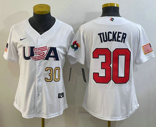 Womens USA Baseball #30 Kyle Tucker Number 2023 White World Classic Stitched Jersey->2023 world baseball classic->MLB Jersey